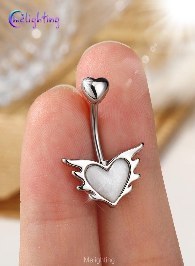 Melighting 14G Heart Belly Piercing, 316L Stainless Steel Belly Button Ring with Opal and Fire-Like Shape, 10 mm Navel Ring, Elegant Body Piercing Jewelry for Women - Image 2
