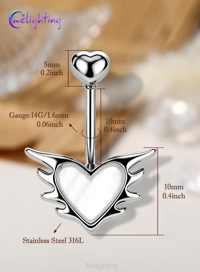 Melighting 14G Heart Belly Piercing, 316L Stainless Steel Belly Button Ring with Opal and Fire-Like Shape, 10 mm Navel Ring, Elegant Body Piercing Jewelry for Women - Image 4