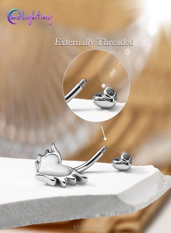 Melighting 14G Heart Belly Piercing, 316L Stainless Steel Belly Button Ring with Opal and Fire-Like Shape, 10 mm Navel Ring, Elegant Body Piercing Jewelry for Women - Image 3