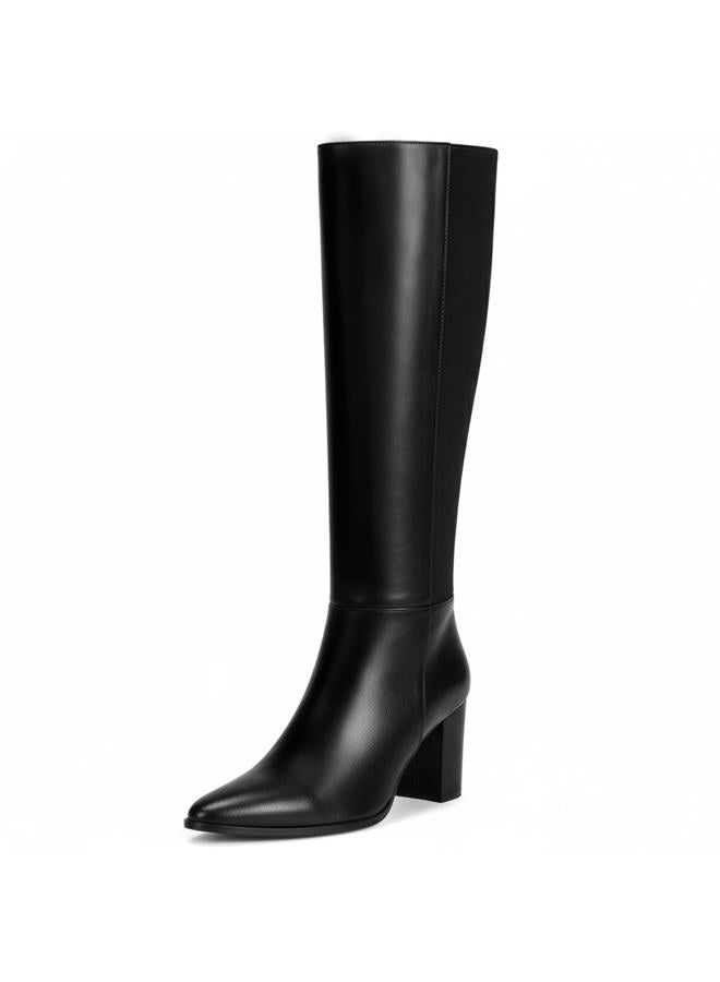 Vipost 3.35-inch Pointed Toe Knee High Boots for Women, Chunky Block Heel Tall Boots for Women with Side Zipper, Long Fall Winter Boot 2025, Black, 7 Wide - Image 1