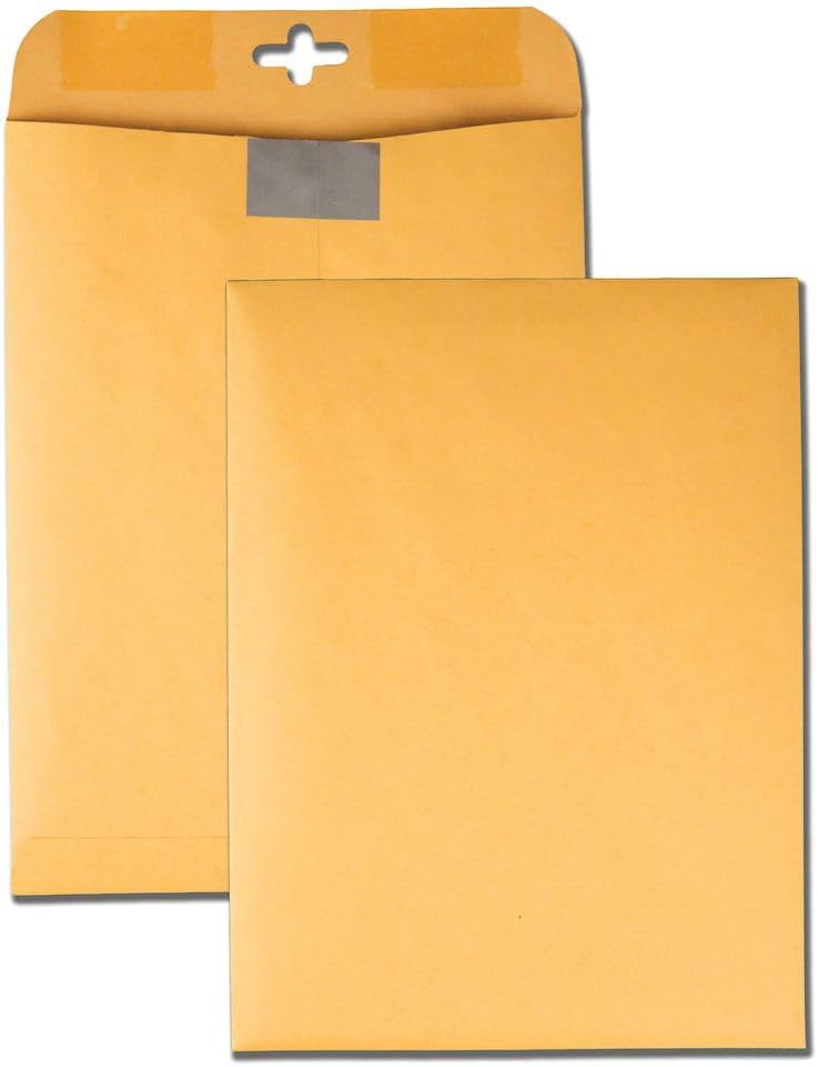 9 x 12 Postage Saving ClearClasp Envelopes, with Reusable Redi-Tac Closure & Gummed Flap, 28 lb Kraft Paper, 100 per Box (QUA43568)