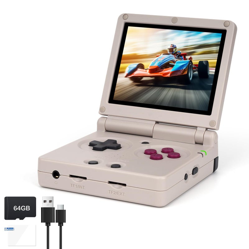 AMPOWN RG35XXSP FILP Retro Handheld Game Console 35inch 640480 IPS Screen 3300mAh Builtin 64G TF Card Supports Multiple Simulators Linux System with Screen Protector Gray