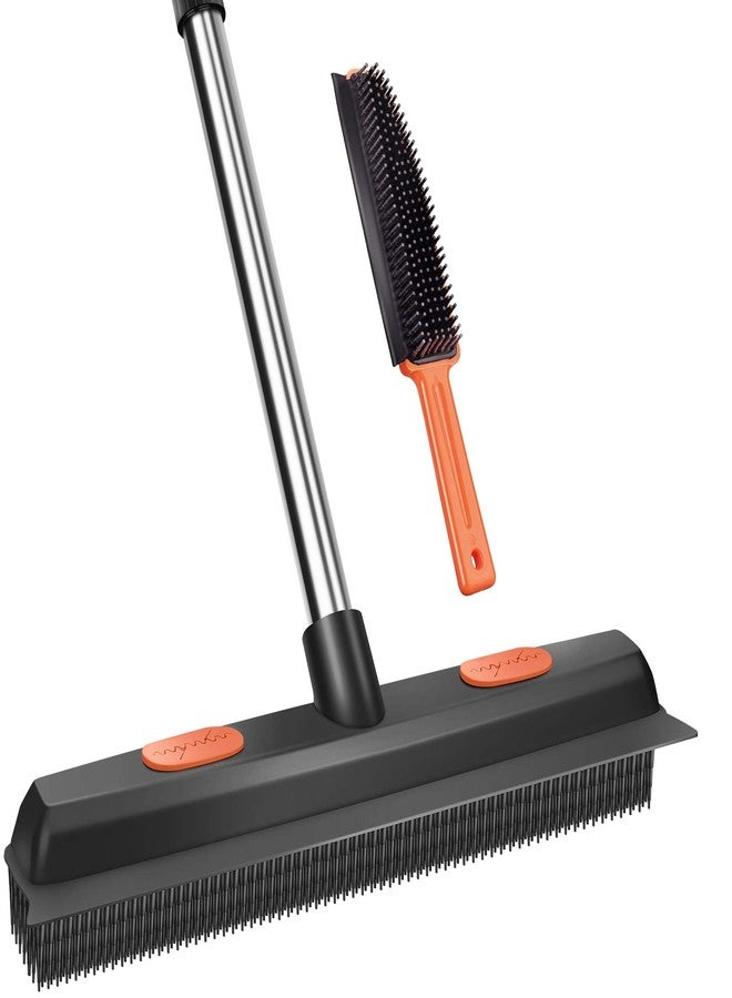 Conliwell Rubber Broom Carpet Rake for Pet Hair, Fur Remover Broom with Squeegee, Portable Detailing Lint Remover Brush (Stainless 4 Steel Handle) - Image 1