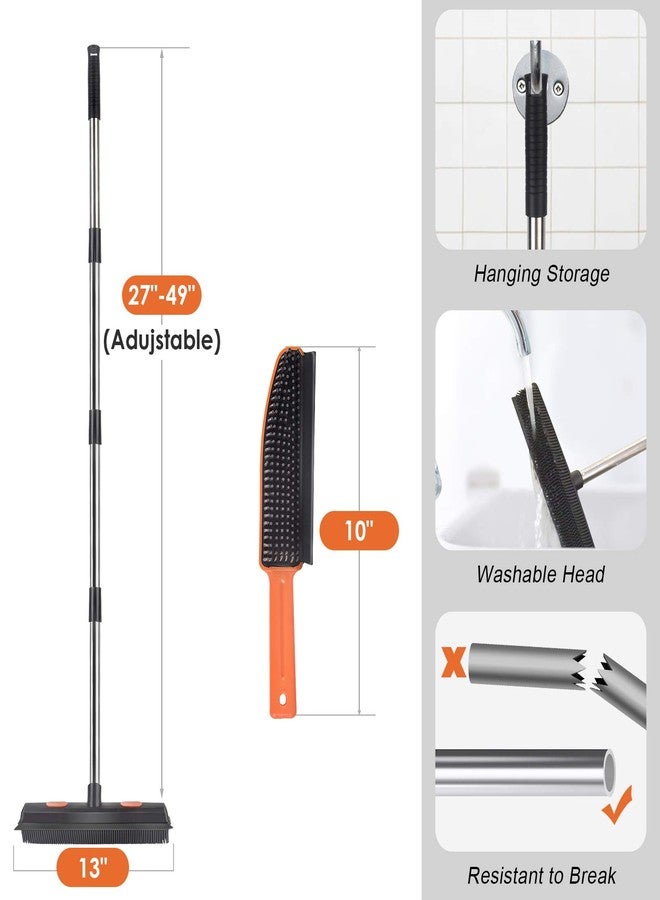 Conliwell Rubber Broom Carpet Rake for Pet Hair, Fur Remover Broom with Squeegee, Portable Detailing Lint Remover Brush (Stainless 4 Steel Handle) - Image 3
