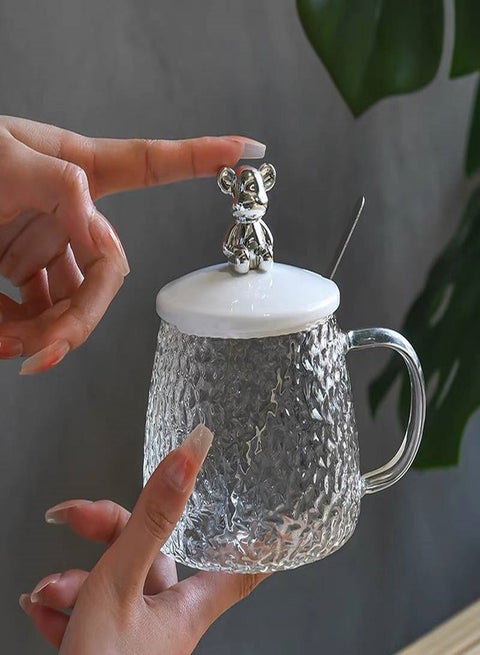 Transparent glass mug Pyrex Thermal Mug  bear lid and hanging