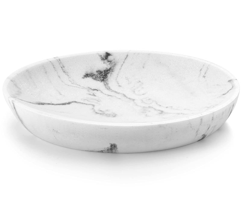 Luxspire Soap Dish, Resin Soap Tray Soap Holder Container Box, Marble Pattern Oval Soap Plate Case, Sponge Dish Scrubbers Tray Holder for Bathroom Vanity Shower Kitchen Sink Counter Top, Gravel White - Image 1