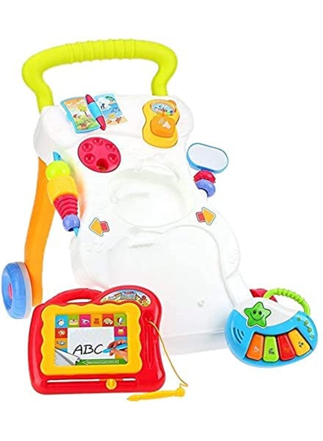 REZZOSS 2-in-1 Baby Sit-to-Stand Learning Music Walker Trolley – Multifunctional Push & Pull Learning Toy with Magnetic Drawing Board & Piano | Activity Center for Toddlers | Best Birthday & Eid Gift for 6m+ Boys & Girls - Image 3