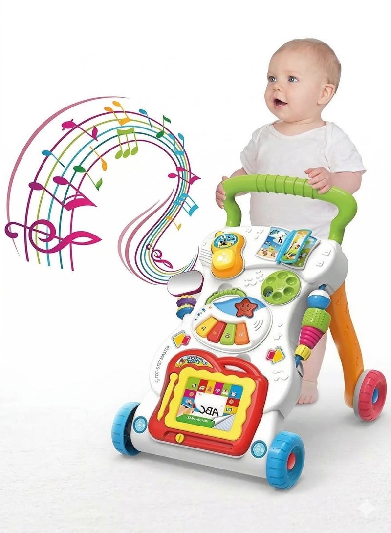 REZZOSS 2-in-1 Baby Sit-to-Stand Learning Music Walker Trolley – Multifunctional Push & Pull Learning Toy with Magnetic Drawing Board & Piano | Activity Center for Toddlers | Best Birthday & Eid Gift for 6m+ Boys & Girls - Image 1