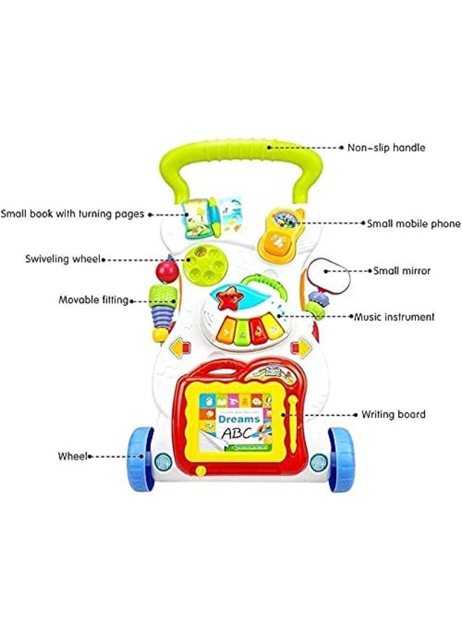 REZZOSS 2-in-1 Baby Sit-to-Stand Learning Music Walker Trolley – Multifunctional Push & Pull Learning Toy with Magnetic Drawing Board & Piano | Activity Center for Toddlers | Best Birthday & Eid Gift for 6m+ Boys & Girls - Image 5