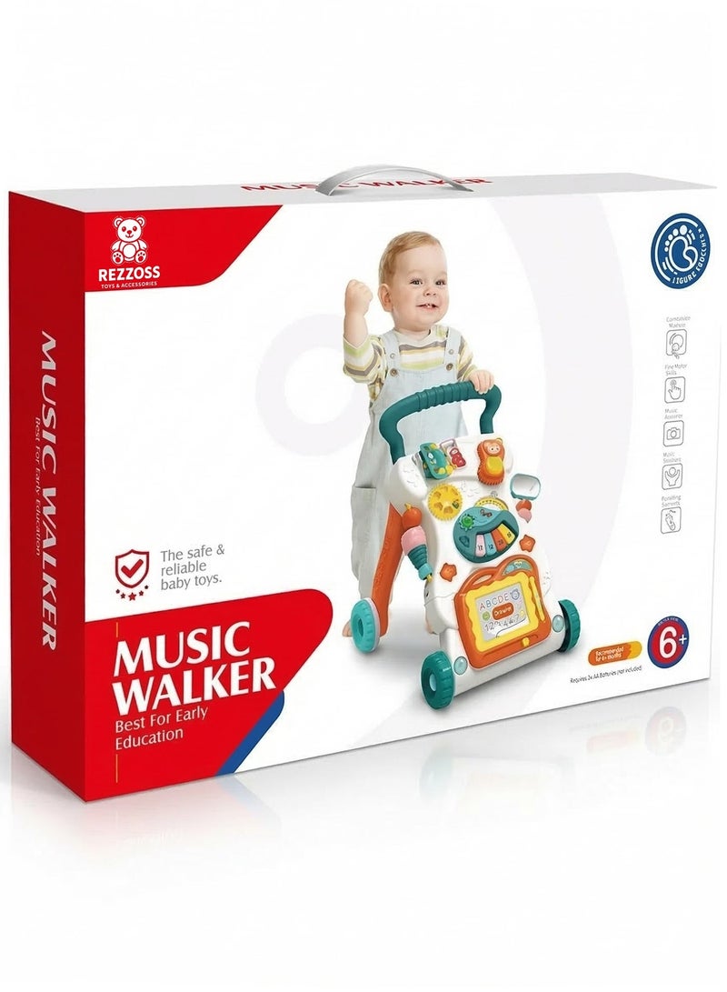 REZZOSS 2-in-1 Baby Sit-to-Stand Learning Music Walker Trolley – Multifunctional Push & Pull Learning Toy with Magnetic Drawing Board & Piano | Activity Center for Toddlers | Best Birthday & Eid Gift for 6m+ Boys & Girls - Image 2
