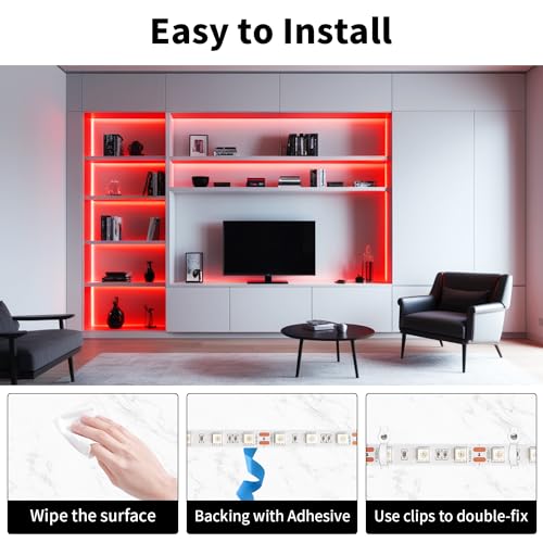 iNextStation LED Strip Lights Red 12V LED Light 16.4ft/5m Flexible LED Strip Lights Cuttable 300 LEDs 5050 Tape Lights for Bedroom, Kitchen, Cabinet, Mirror (No Plug) - Image 4