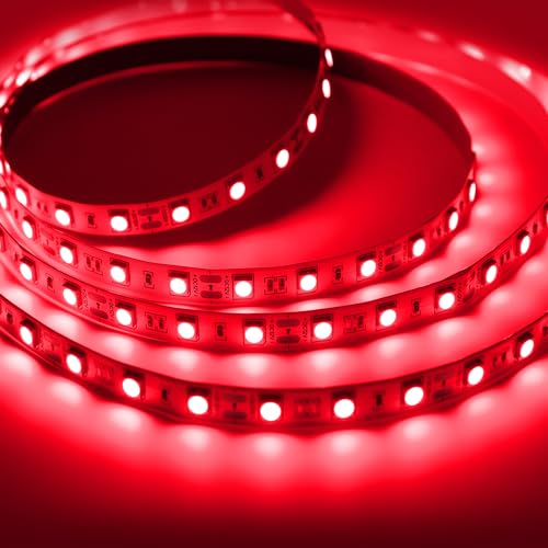 iNextStation LED Strip Lights Red 12V LED Light 16.4ft/5m Flexible LED Strip Lights Cuttable 300 LEDs 5050 Tape Lights for Bedroom, Kitchen, Cabinet, Mirror (No Plug) - Image 1