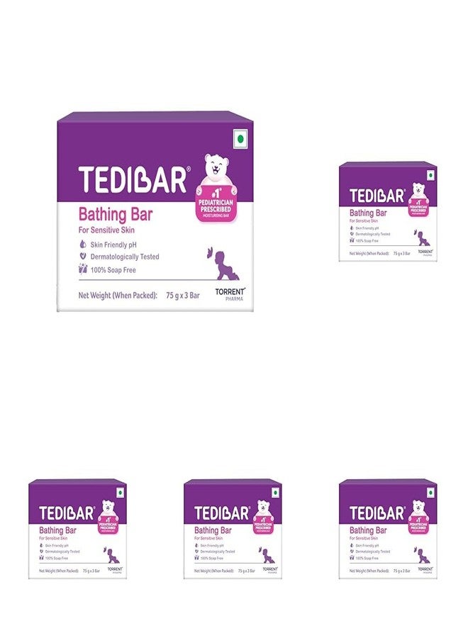 Tedibar Moisturising Baby Bathing Bar 75gx3 (Pack of 5) 100% Soap Free No. 1* Pediatrician Prescribed Moisturising Bar - By Torrent Pharma - Image 1