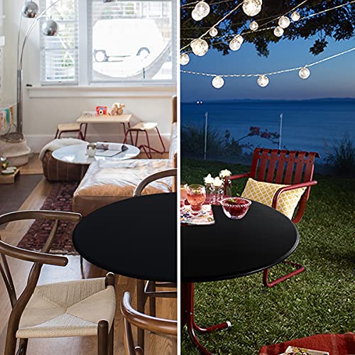 Obstal Fitted Round Table Cloth, Reversible Waterproof Stain Resistant Elastic Stretch Tablecloth, Wipe Clean Table Cover for Outdoor/Indoor Use, Fits Round Tables up to 32" - 36" Diameter, Black - Image 2