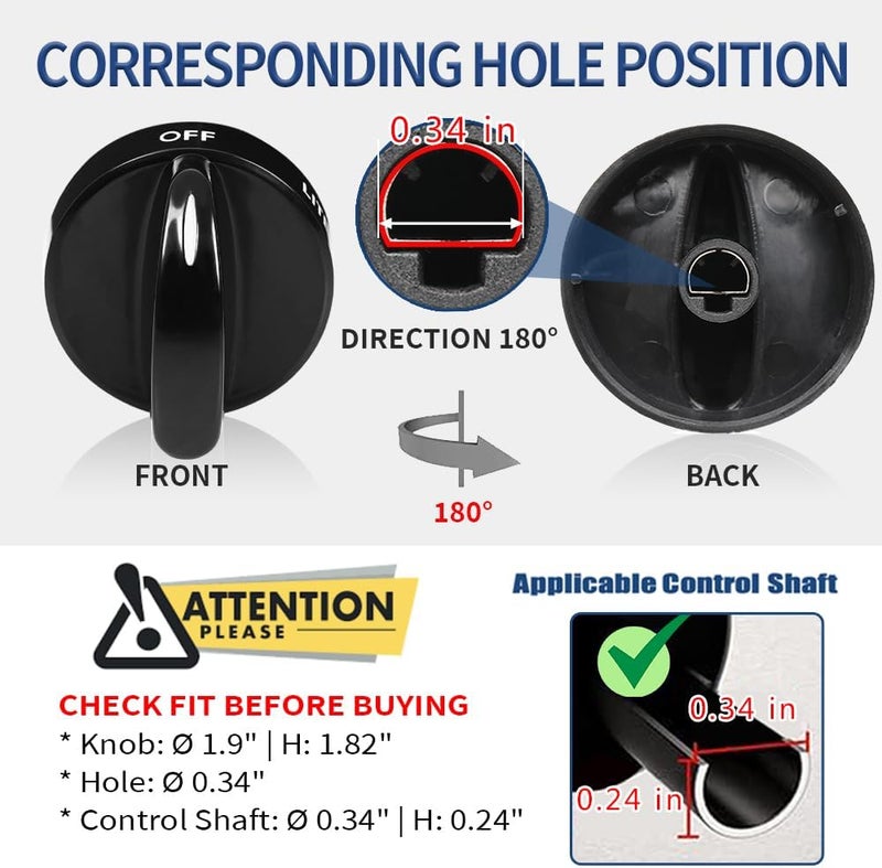 Reyhoar Upgraded 316442501 Range Surface Control Knob Black, Burner Knob Fit for Frigidaire, Kenmore, Sears Gas Ranges - Replaces 1170795, AP3906091, PS1152491 - Image 3
