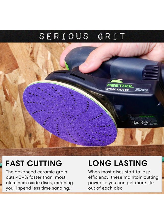 Serious Grit 6-Inch 80 Grit Ceramic Multi-Hole Hook & Loop Sanding Discs - Advanced Grain for Fast Cutting & Long Life - Film-Backed Universal Fit Sandpaper for 6-in Sanders - 50 Pack Box - Image 5