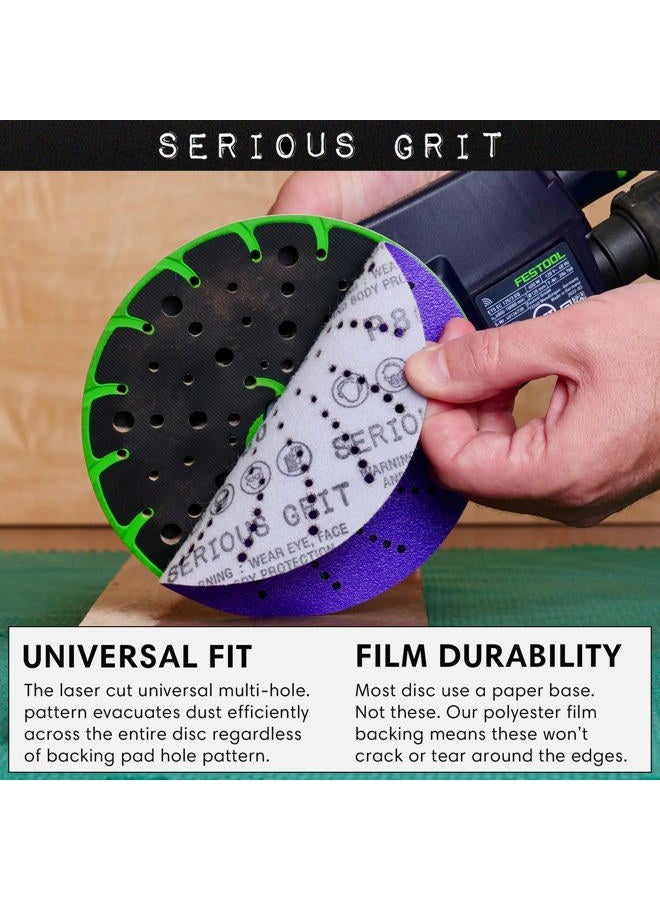 Serious Grit 6-Inch 80 Grit Ceramic Multi-Hole Hook & Loop Sanding Discs - Advanced Grain for Fast Cutting & Long Life - Film-Backed Universal Fit Sandpaper for 6-in Sanders - 50 Pack Box - Image 4