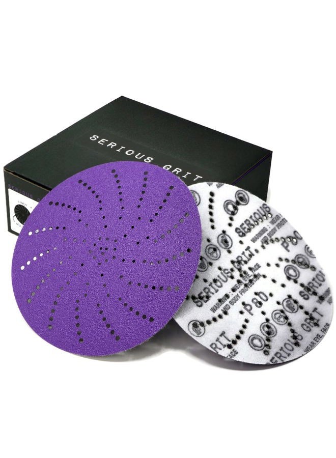 Serious Grit 6-Inch 80 Grit Ceramic Multi-Hole Hook & Loop Sanding Discs - Advanced Grain for Fast Cutting & Long Life - Film-Backed Universal Fit Sandpaper for 6-in Sanders - 50 Pack Box - Image 1