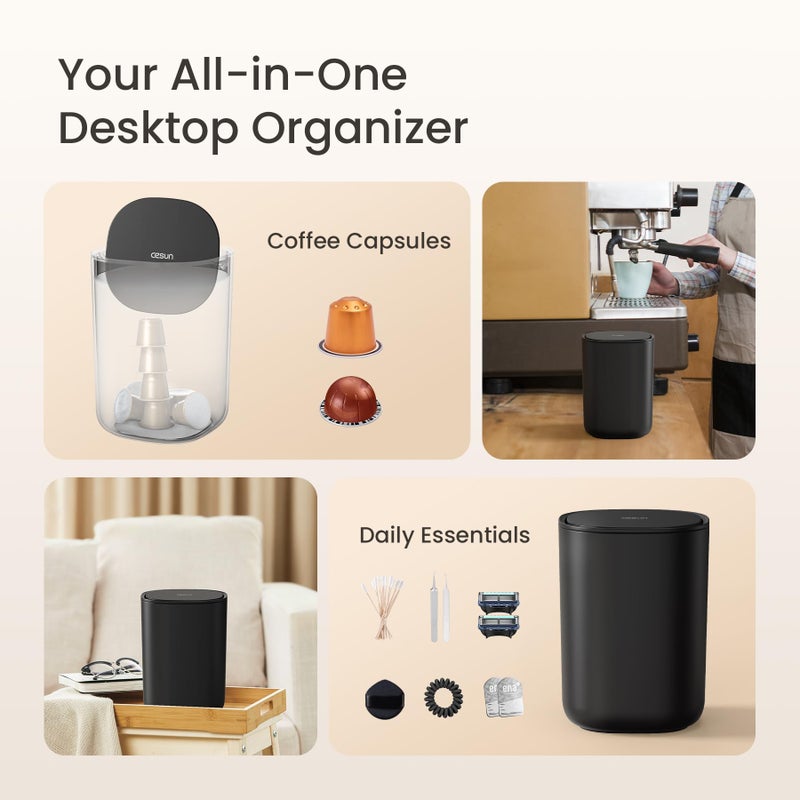 Cesun Mini Desktop Trash Can with Swing Lid, 0.4 Gallon Small Desk Trash Can, Countertop Wastebasket, Modern Tiny Tabletop Bin for Home Office, Makeup Area, or Car Interior (Black) - Image 3