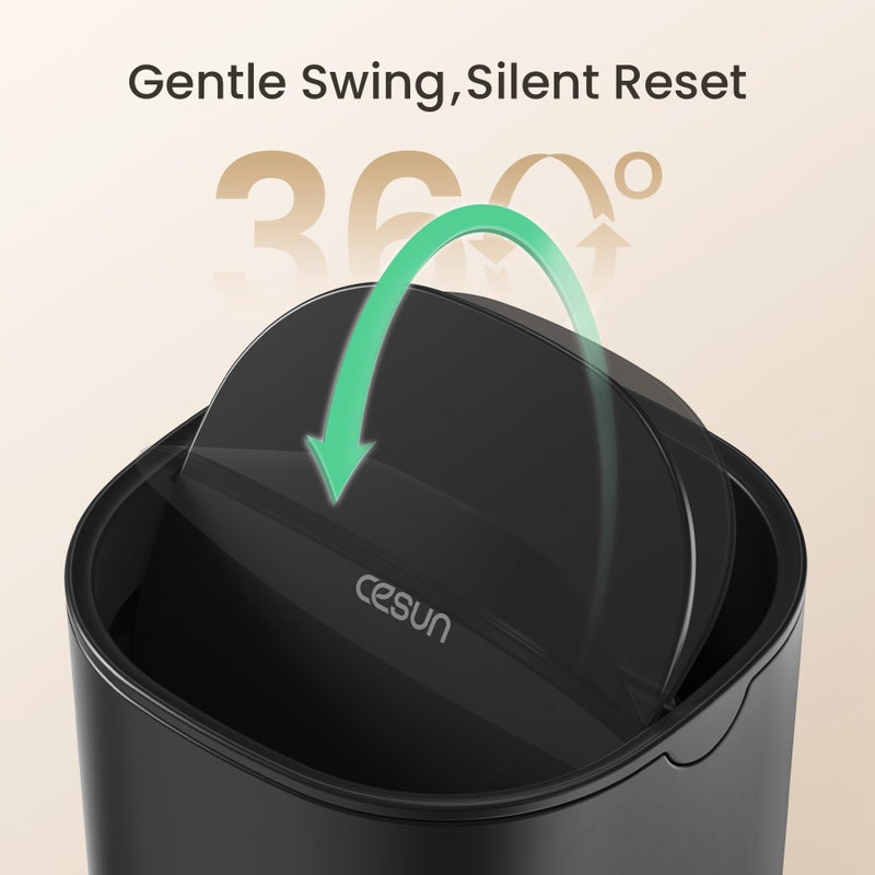 Cesun Mini Desktop Trash Can with Swing Lid, 0.4 Gallon Small Desk Trash Can, Countertop Wastebasket, Modern Tiny Tabletop Bin for Home Office, Makeup Area, or Car Interior (Black) - Image 2