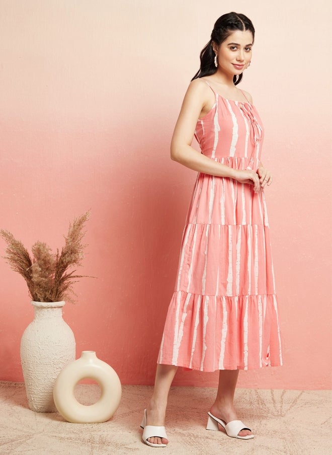 أيه كيه إس فستان نسائي - مخطط باللون الخوخي - Image 3