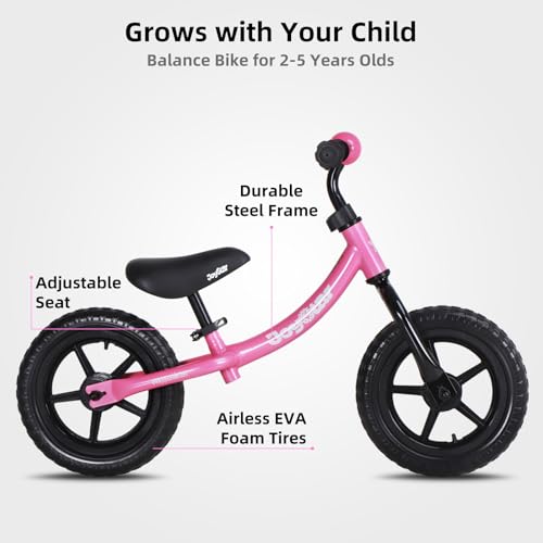 JOYSTAR Toddler Balance Bike 2 Year Old Age 18 Months to 5 Years Old No Pedal Bike with Adjustable Handlebar and Seat Gift for 24 Boys Girls Pink - Image 5
