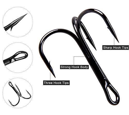 JSHANMEI 130pcs Fishing Treble Hooks Kit for Saltwater Freshwater, High Carbon Steel Barbed Treble Hooks Strong Sharp Round Bend Triple Fishing Hooks for Catfish Bass Trout Hard Baits Lures - Image 3