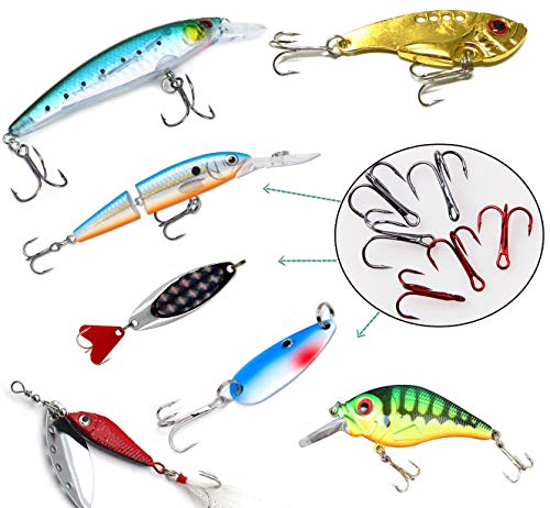 JSHANMEI 130pcs Fishing Treble Hooks Kit for Saltwater Freshwater, High Carbon Steel Barbed Treble Hooks Strong Sharp Round Bend Triple Fishing Hooks for Catfish Bass Trout Hard Baits Lures - Image 4