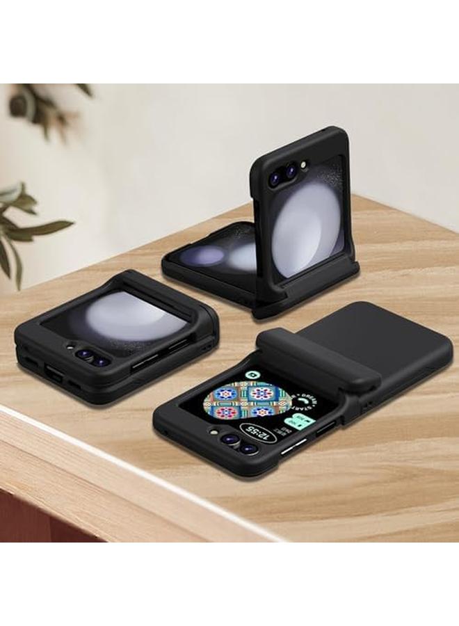 erorex Samsung Galaxy Z Flip 6 Case With Hinge Cover And Card Wallet Military Grade Drop Protection Heavy Duty Matte Hard Slim Case Wireless Charging Compatible Black  - Image 4