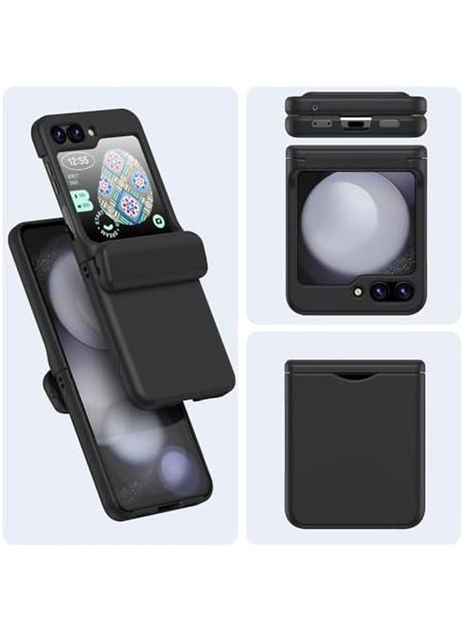 erorex Samsung Galaxy Z Flip 6 Case With Hinge Cover And Card Wallet Military Grade Drop Protection Heavy Duty Matte Hard Slim Case Wireless Charging Compatible Black  - Image 2