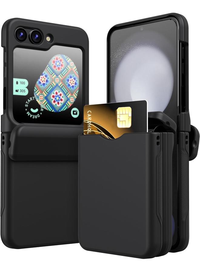 erorex Samsung Galaxy Z Flip 6 Case With Hinge Cover And Card Wallet Military Grade Drop Protection Heavy Duty Matte Hard Slim Case Wireless Charging Compatible Black  - Image 1