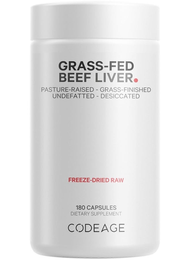 Codeage Codeage Grass Fed Beef Liver Supplement - Freeze Dried, Non-Defatted, Desiccated Beef Liver Glandulars Bovine Pills– Liver Health Foods Meat – Argentina Beef Vitamins For Liver - Non-GMO -180 Capsules  - Image 1