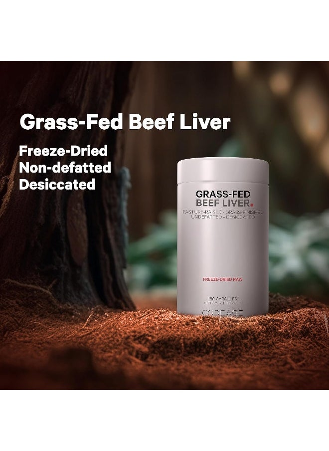 Codeage Codeage Grass Fed Beef Liver Supplement - Freeze Dried, Non-Defatted, Desiccated Beef Liver Glandulars Bovine Pills– Liver Health Foods Meat – Argentina Beef Vitamins For Liver - Non-GMO -180 Capsules  - Image 3