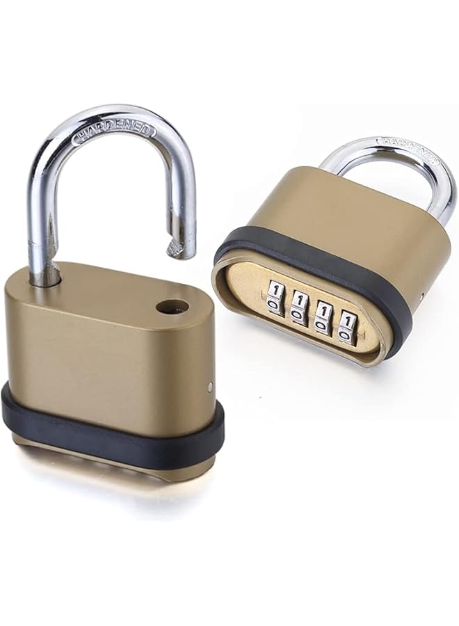 PROMASS PROMASS 4 Digit Combination Lock, Heavy Duty Outdoor Security Keyless Locks Buckle Design Brass Finish Long Shackle Padlock, for Outdoor Use, Sheds, Locker, Gym, Gate, Mechanical Combination Lock  - Image 1