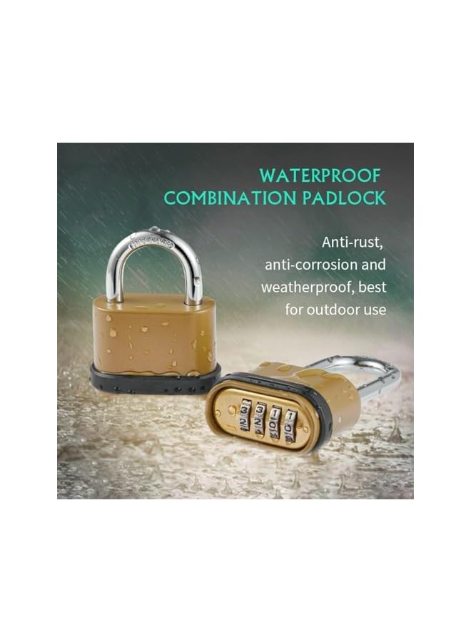 PROMASS PROMASS 4 Digit Combination Lock, Heavy Duty Outdoor Security Keyless Locks Buckle Design Brass Finish Long Shackle Padlock, for Outdoor Use, Sheds, Locker, Gym, Gate, Mechanical Combination Lock  - Image 3