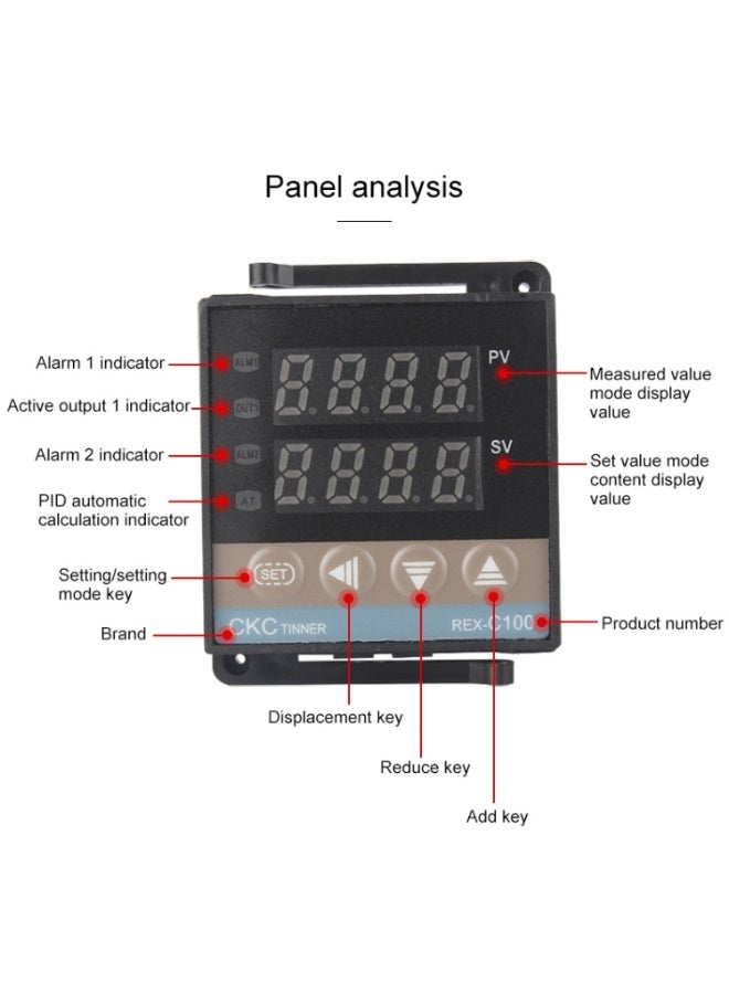 REX-C100 Thermostat + Thermocouple + SSR-40 DA Solid State Module Intelligent Temperature Control Kit - Image 3