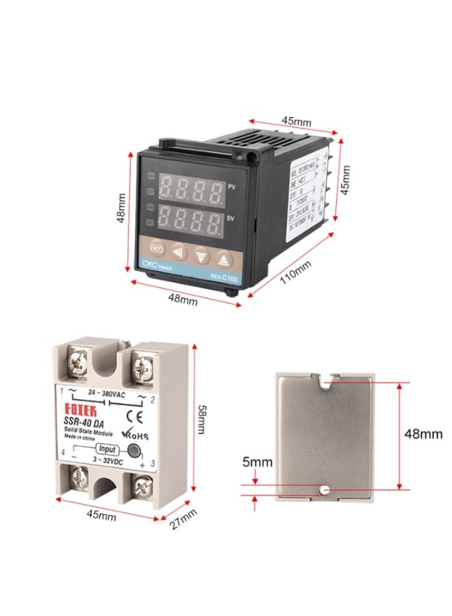 REX-C100 Thermostat + Thermocouple + SSR-40 DA Solid State Module Intelligent Temperature Control Kit - Image 5