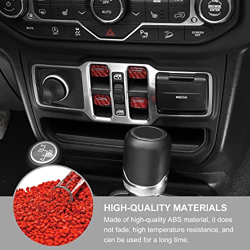 Jimen Compatible with Jeep Wrangler JL JLU 2018-2023 and Jeep Gladiator JT 2020-2023, 4PCS Center Console Window Button Switch Cover Interior Trim Accessories (Red Carbon Fiber) - Image 4