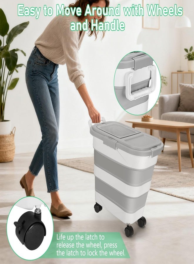 ShineMe Dog Food Storage Container, 30 Lbs Collapsible Food Storage Containers with Rolling Wheel Airtight Locking Lid, Cat Foods Bin with Cup and Scoop, Suitable for Pet Snack, Rice, Flour (Grey) - Image 5