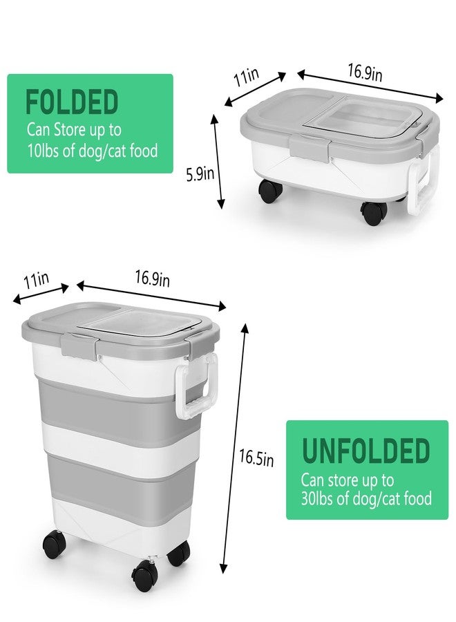 ShineMe Dog Food Storage Container, 30 Lbs Collapsible Food Storage Containers with Rolling Wheel Airtight Locking Lid, Cat Foods Bin with Cup and Scoop, Suitable for Pet Snack, Rice, Flour (Grey) - Image 4