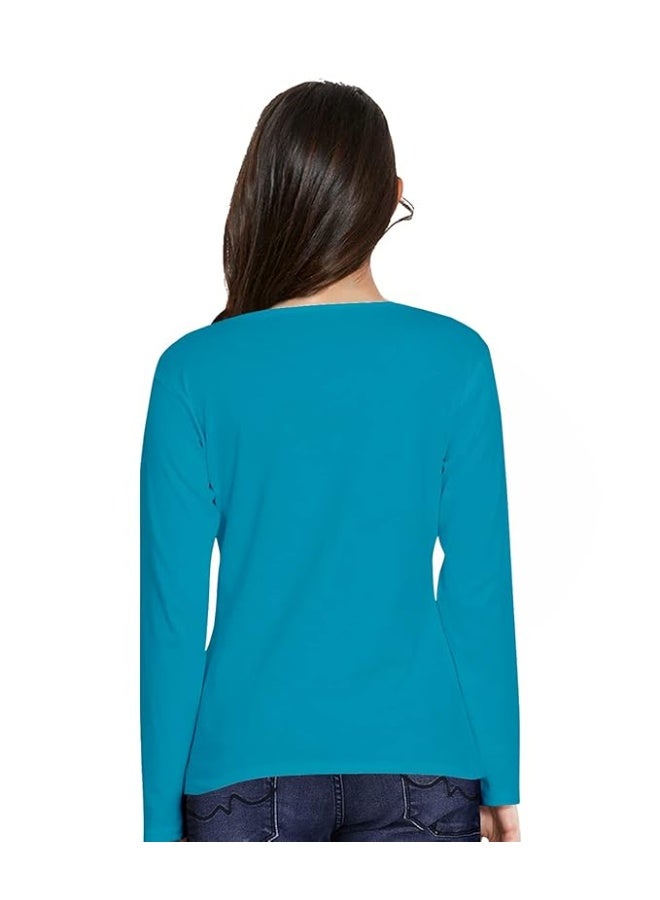 OPLU Store Women's Regular Fit Cotton Graphic Printed T Shirt.  Stylish Tshirts,Turquoise, 3XL - Image 2