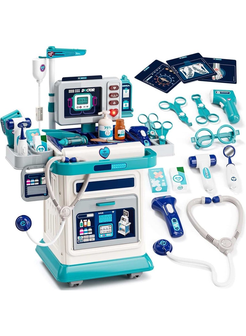 XIONG CHENG 37 Pcs Doctor Playsets, Kids Pretend Play Educational Doctor Toys, Mobile Cart With Sound And Light Functions, Large Size Pretend Doctor Toys With Medical Station Set for Boys Girls 3+ - Image 1