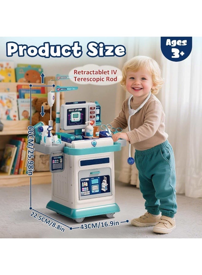 XIONG CHENG 37 Pcs Doctor Playsets, Kids Pretend Play Educational Doctor Toys, Mobile Cart With Sound And Light Functions, Large Size Pretend Doctor Toys With Medical Station Set for Boys Girls 3+ - Image 2