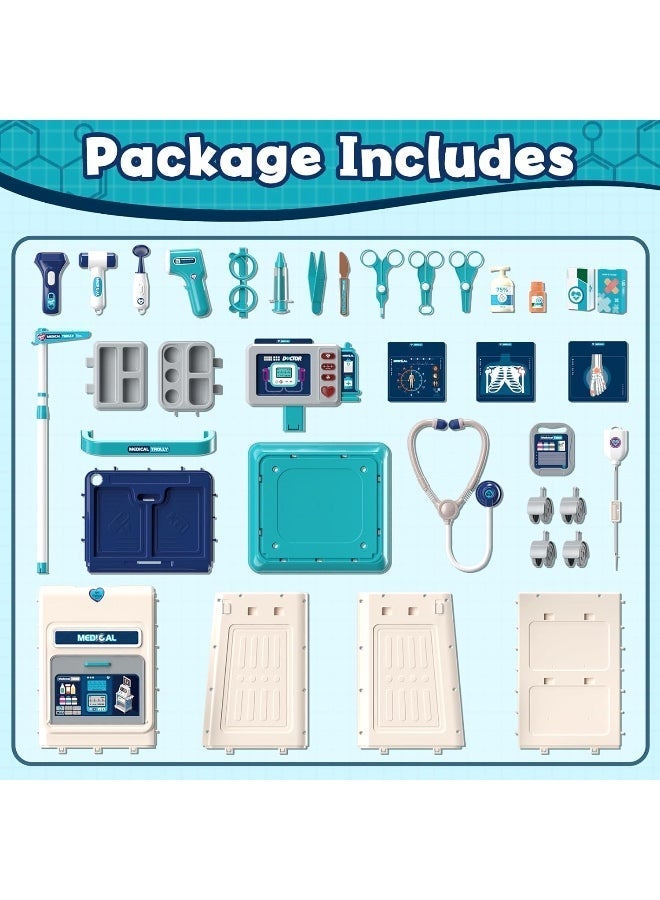 XIONG CHENG 37 Pcs Doctor Playsets, Kids Pretend Play Educational Doctor Toys, Mobile Cart With Sound And Light Functions, Large Size Pretend Doctor Toys With Medical Station Set for Boys Girls 3+ - Image 5