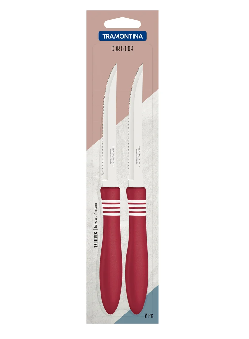TRAMONTINA Tramontina Cor&Cor 2 Pieces Steak Knife Set with Stainless Steel Blade and Red Polypropylene Handle