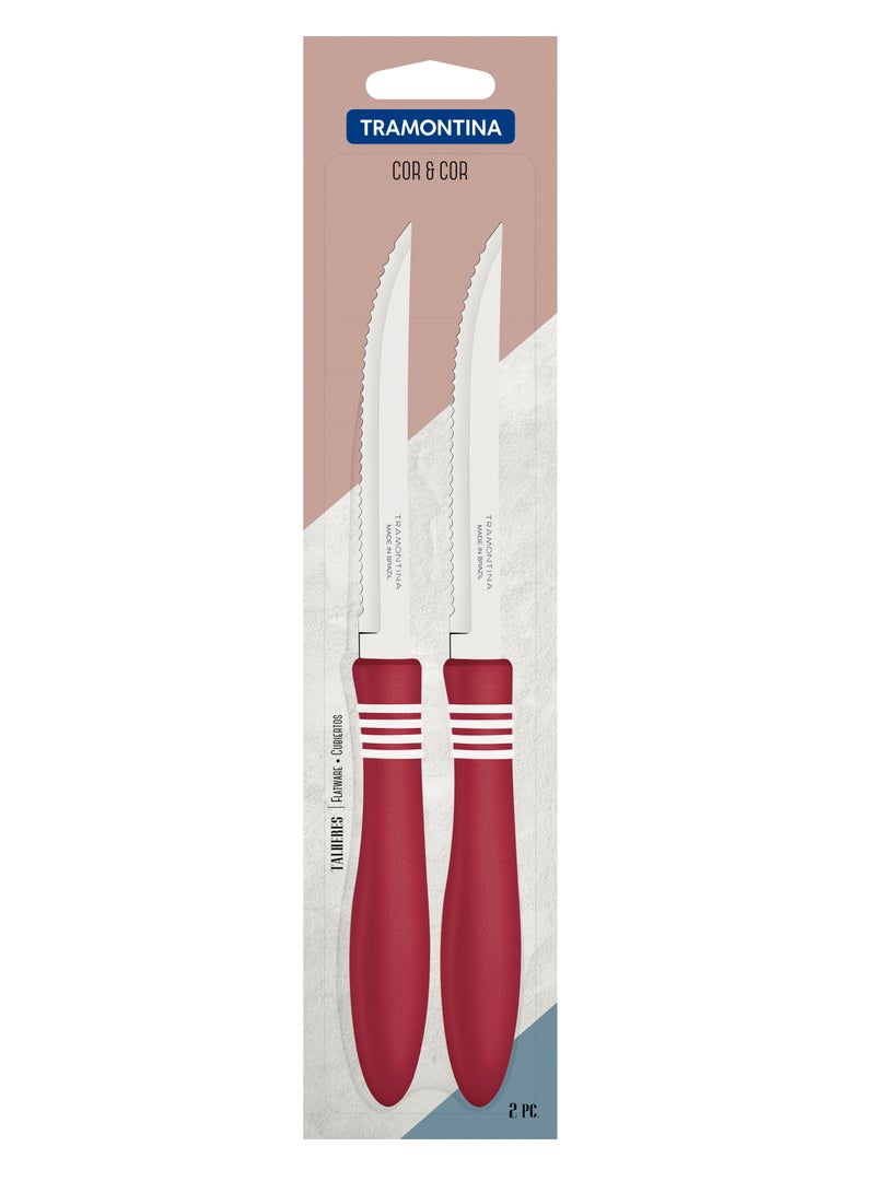 Tramontina Cor&Cor 2 Pieces Steak Knife Set with Stainless Steel Blade and Red Polypropylene Handle - Image 3