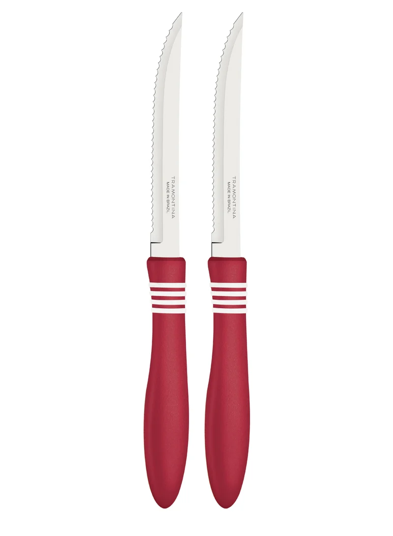 TRAMONTINA Tramontina Cor&Cor 2 Pieces Steak Knife Set with Stainless Steel Blade and Red Polypropylene Handle