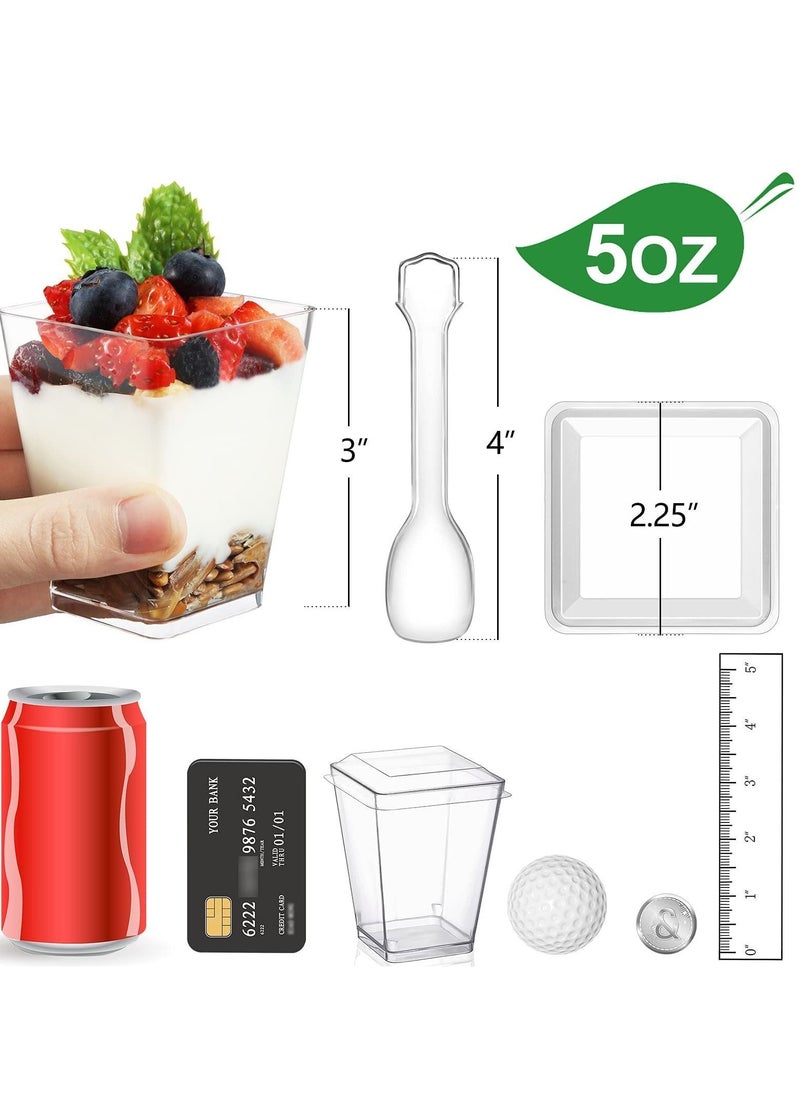 Y&D Plastic Dessert Cups with Lids and Spoons, 50 Pack Square Appetizer Small Clear Tumbler Set for Party Mini Puddings Mousse 5 Oz  - Image 2