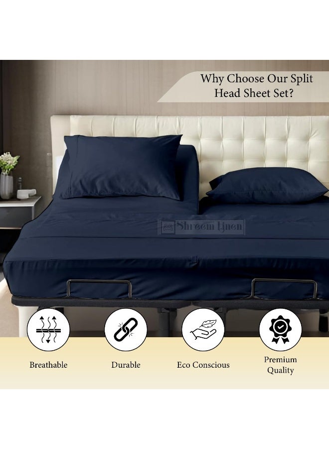 Half Split Sheets Sets for Adjustable Beds -Sheets for Half Split Mattress -Top Split Head Sheets Set -Split Head Flex Top Sheet Sets Only34 Split from Top Navy Blue Solid (King-34 Split)  - Image 5