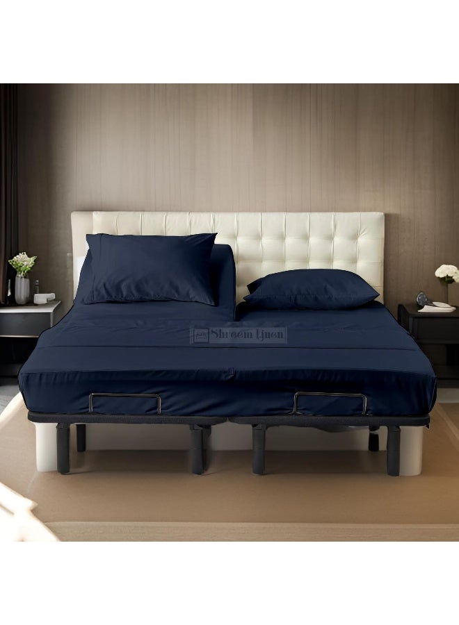 Half Split Sheets Sets for Adjustable Beds -Sheets for Half Split Mattress -Top Split Head Sheets Set -Split Head Flex Top Sheet Sets Only34 Split from Top Navy Blue Solid (King-34 Split)  - Image 1